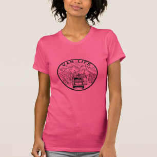 Van Life Camping In The Mountains Playing Guitar   T-Shirt