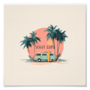 Van Life – Retro Beach Camper Art Photo Print