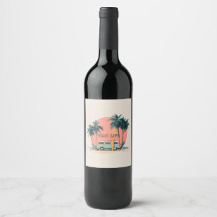 Van Life – Retro Beach Camper Art Wine Label