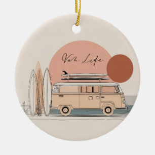 Van Life Surf Van – Retro Beach Camper Aesthetic  Ceramic Tree Decoration