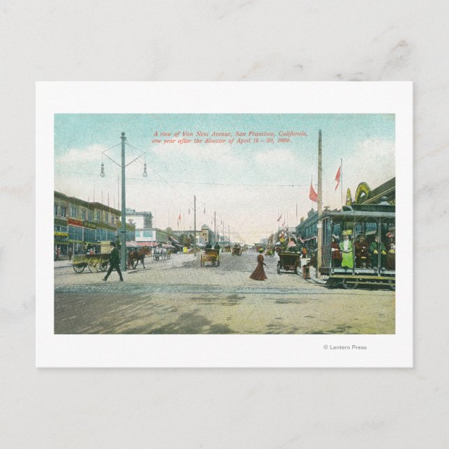 Van Ness Avenue View one Year after the Fire of Postcard (Front)