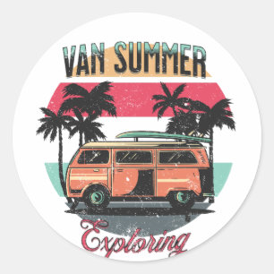 Van Summer Exploring Beach Holiday Vintage Sunset Classic Round Sticker