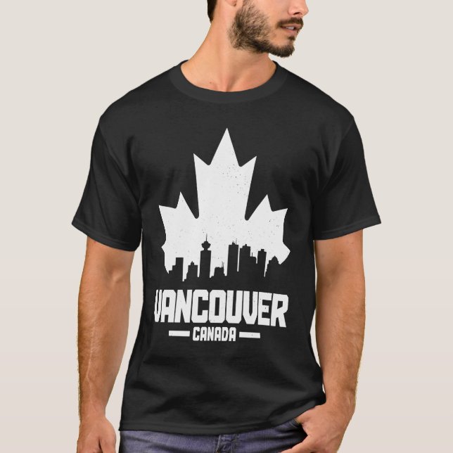 Vancouver BC Canada Maple Leaf Canadian Flag Skyli T-Shirt (Front)