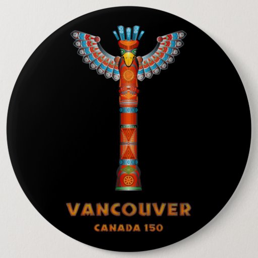Image of Vancouver (BC) Canada - Totem Pole 6 Cm Round Badge