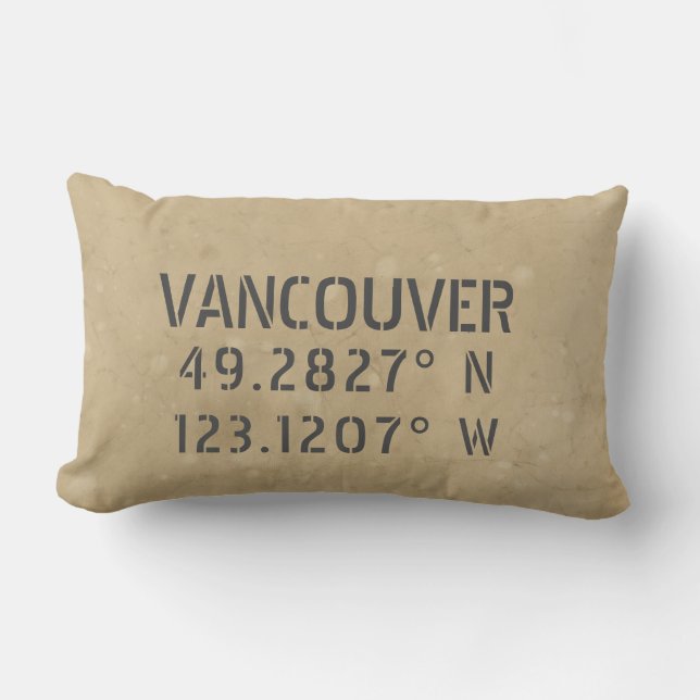 Vancouver  BC Latitude Longitude Throw Pillow (Front)