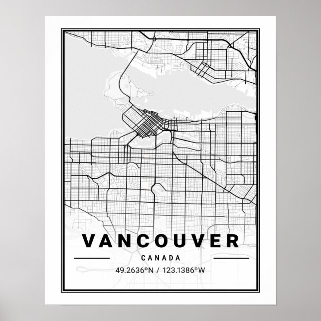 Vancouver British Columbia Canada Travel City Map Poster (Front)