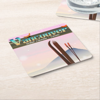Vancouver British Columbia ski poster Square Paper Coaster