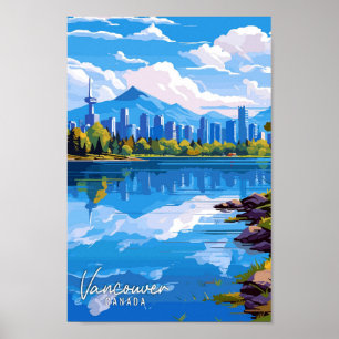Vancouver Canada Art vintage travel illustration Poster