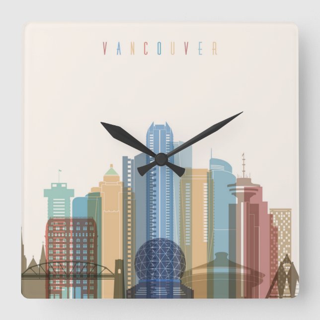 Vancouver, Canada | City Skyline Square Wall Clock (Front)