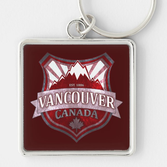 Vancouver Canada red grunge shield square keychain (Front)