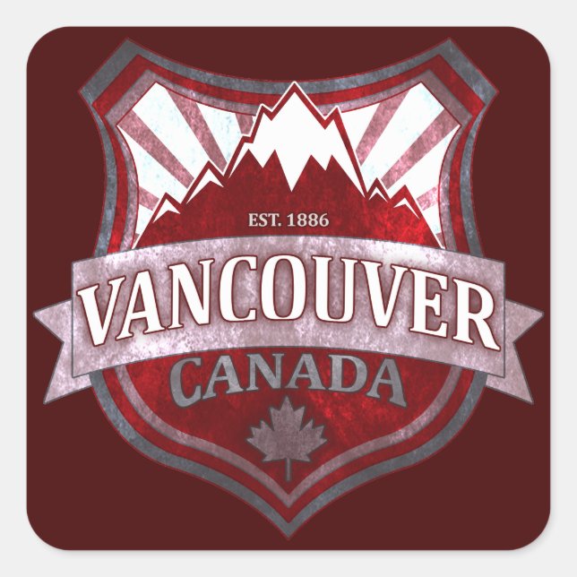 Vancouver Canada red grunge shield square stickers (Front)