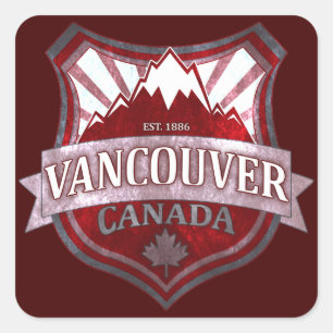 Vancouver Canada red grunge shield square stickers