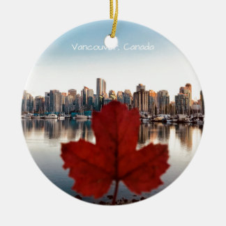 Vancouver Canada Red Maple Leaf Skyline Ceramic Tree Decoration