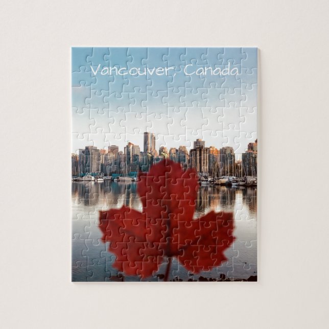 Vancouver Canada Red Maple Leaf Skyline Jigsaw Puzzle (Vertical)