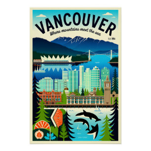 Vancouver Canada Retro Travel Poster Art