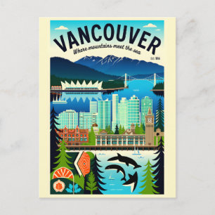 Vancouver Canada Retro Travel Poster Art Postcard