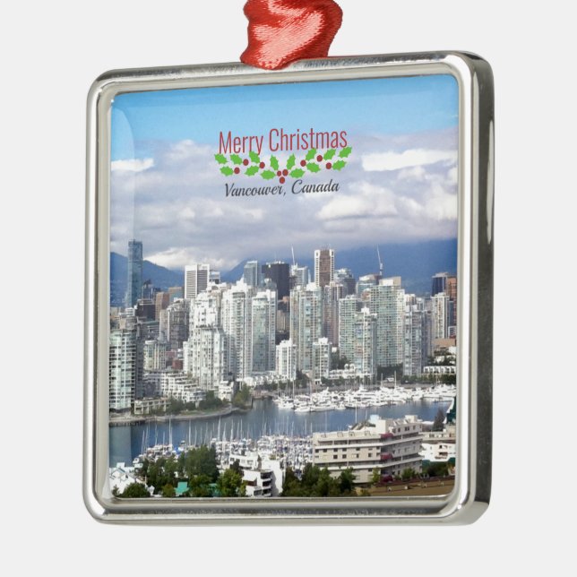 Vancouver Canada Skyline, Merry Christmas, Metal Tree Decoration (Left)