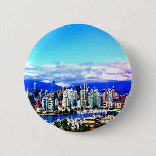 vancouver canada skyline sky clouds skyscrapers 6 cm round badge