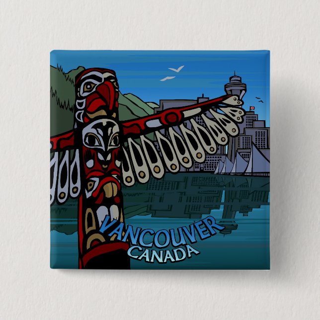 Vancouver Canada Souvenir Buttons Totem Pole Art (Front)