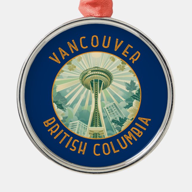Vancouver Canada Space Needle Retro Distressed Metal Tree Decoration (Front)