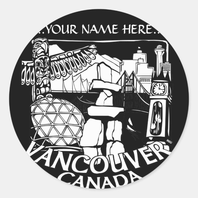 Vancouver Canada Stickers Totem Pole Landmark Art (Front)