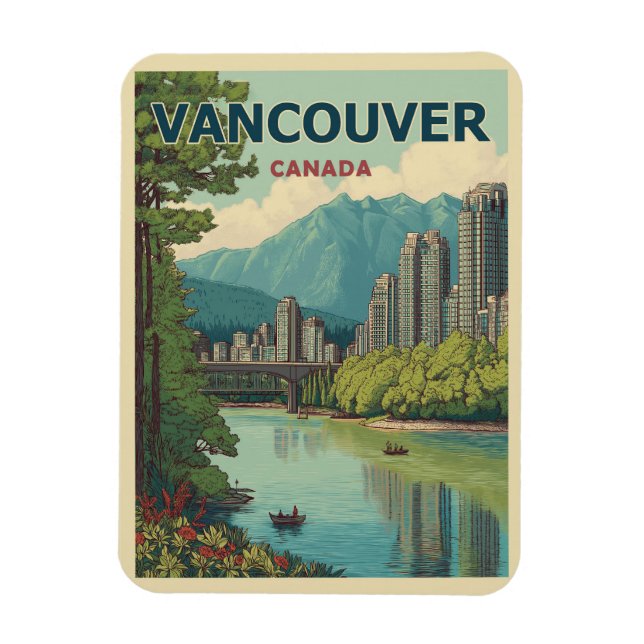 Vancouver Canada Travel Art Vintage Magnet (Vertical)