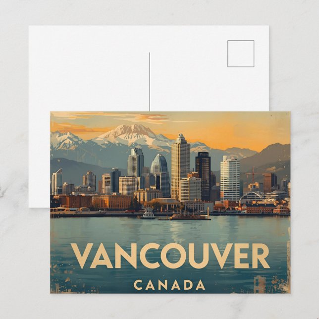 Vancouver Canada Travel Art Vintage Postcard (Front/Back)