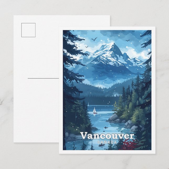 Vancouver Canada Vintage Art Travel Illustration Postcard (Front/Back)