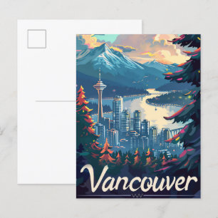Vancouver Canada Vintage Retro Travel Illustration Postcard