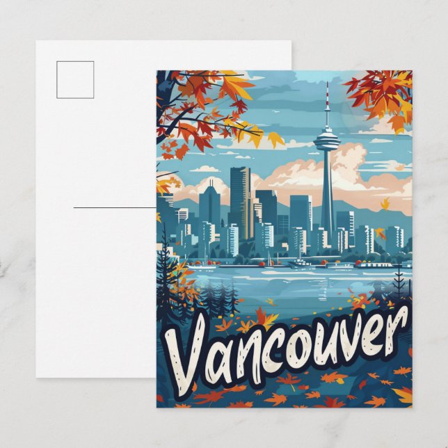 Vancouver Canada Vintage Retro Travel Illustration Postcard (Front/Back)
