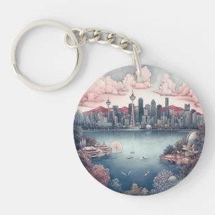 Vancouver City Canada Travel Painting Key Ring
