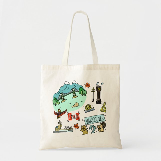 Vancouver cute animals shopping tote bag (Front)