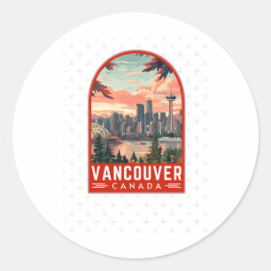 Vancouver In Canada Retro Vector Travel Art Emblem Classic Round Sticker