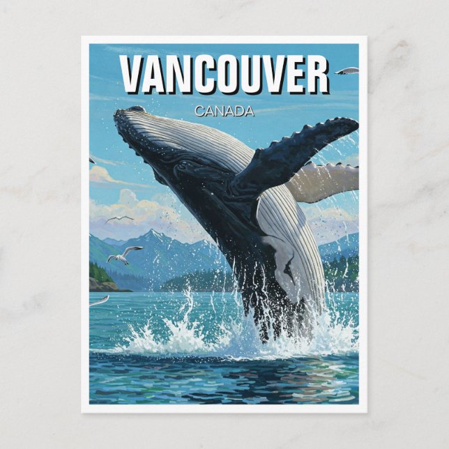 Vancouver Island Humpback Whale Breaching Travel Postcard (Front)