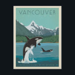 Vancouver Island | Killer Whales Postcard<br><div class="desc">Anderson Design Group is an award-winning illustration and design firm in Nashville,  Tennessee. Founder Joel Anderson directs a team of talented artists to create original poster art that looks like classic vintage advertising prints from the 1920s to the 1960s.</div>