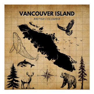 Vancouver island Vintage Map Poster 