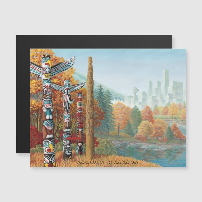 Vancouver Magnet Card Totem Pole Fridge Magnets (Front/Back)