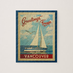 Vancouver Sailboat Vintage Travel B.C. Canada Jigsaw Puzzle
