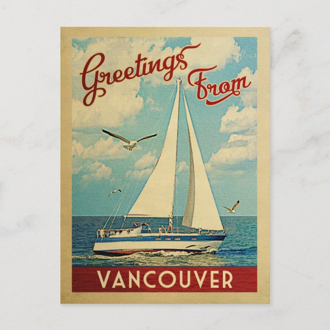 Vancouver Sailboat Vintage Travel B.C. Canada Postcard (Front)