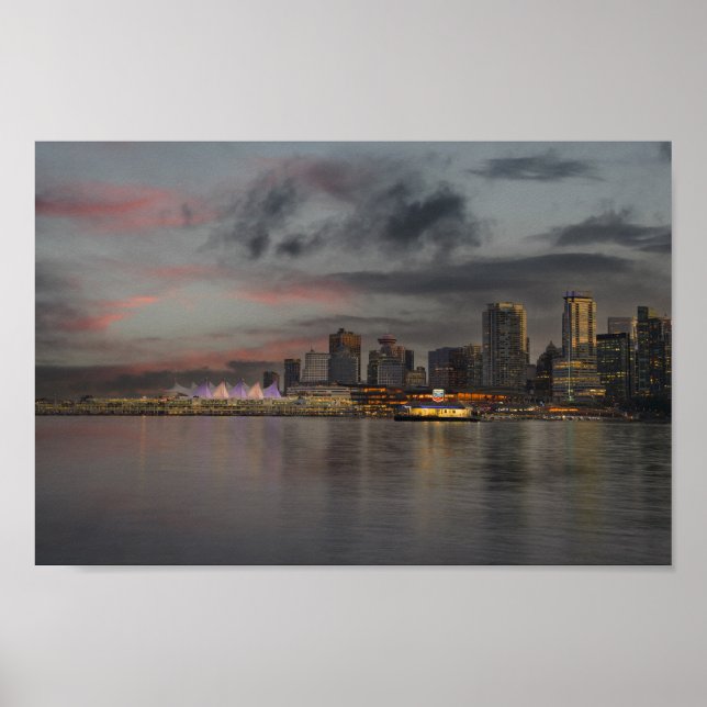 Vancouver Skyline At Sunset Poster (Front)