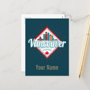 Vancouver Skyline British Columbia Retro Canada Holiday Postcard
