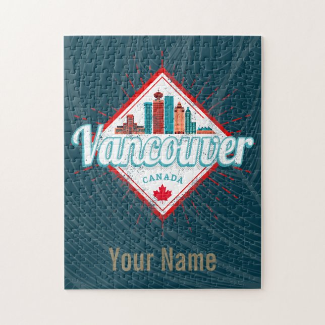 Vancouver Skyline British Columbia Retro Canada Jigsaw Puzzle (Vertical)