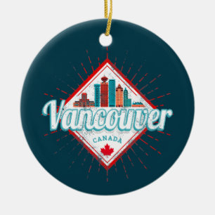 Vancouver Skyline British Columbia Retro Canada Lu Ceramic Tree Decoration