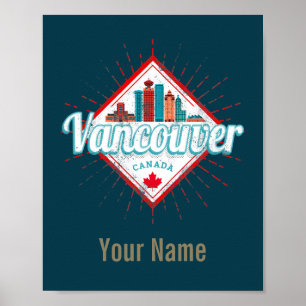Vancouver Skyline British Columbia Retro Canada Lu Poster