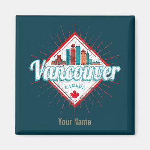 Vancouver Skyline British Columbia Retro Canada Magnet