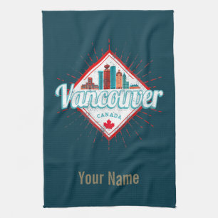 Vancouver Skyline British Columbia Retro Canada Tea Towel