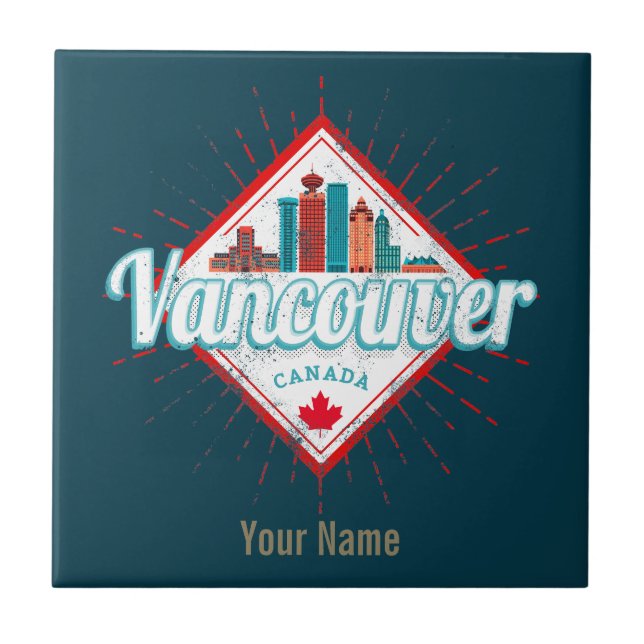 Vancouver Skyline British Columbia Retro Canada Tile (Front)