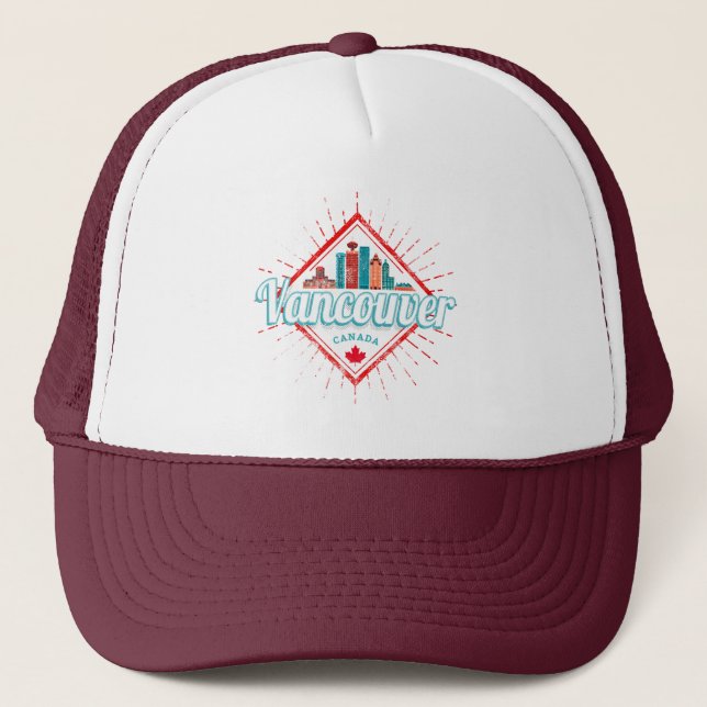 Vancouver Skyline British Columbia Retro Canada Trucker Hat (Front)