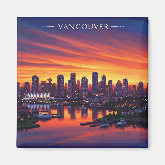 Vancouver Skyline Canada Sunset Travel Magnet (Front)