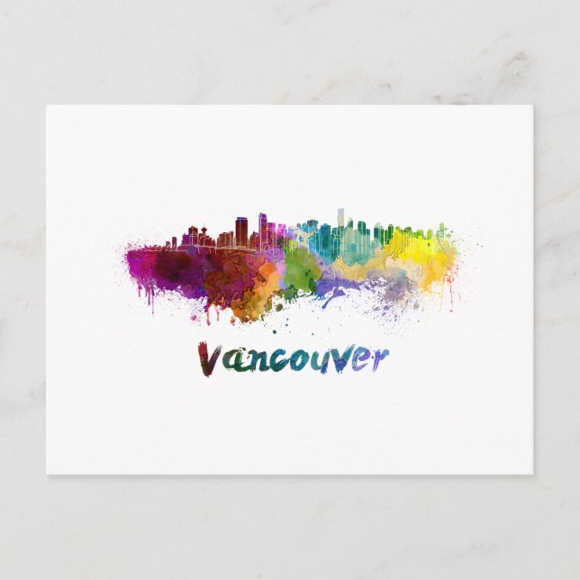 Vancouver skyline in watercolor postcard (Front)